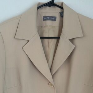 Kate Hill Blazer Business Career Button Front Neutral Tan Beige Size 14